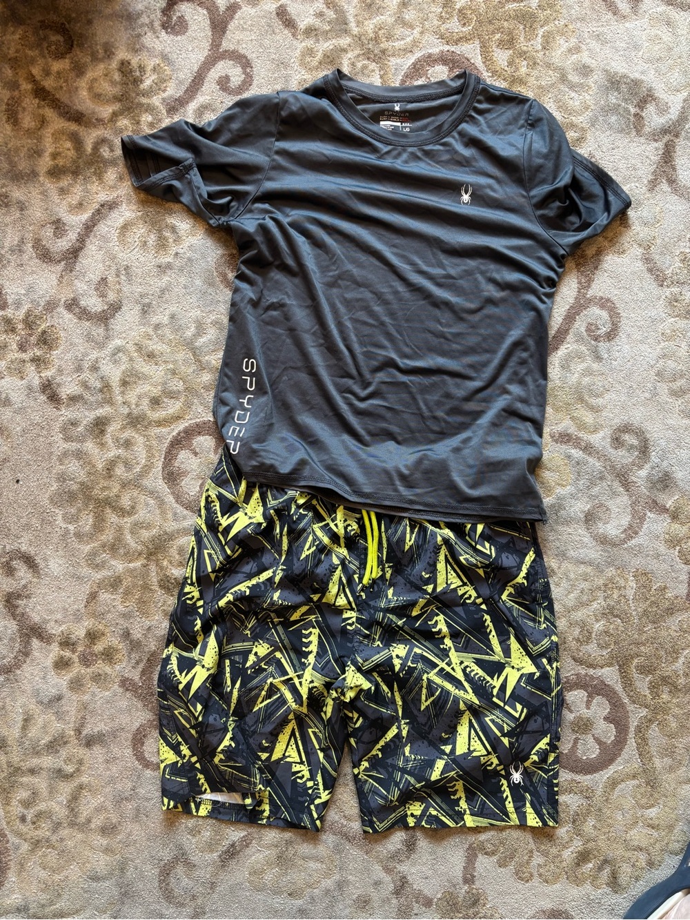 Spyder Boys Grey and Neon Yellow Swim Trunks